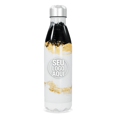 Garrafa Inox Preto E Branco Com Dourado personalizado