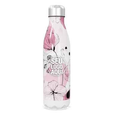 Garrafa Inox Floral Rosa E Branco personalizado