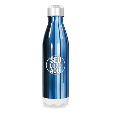 Garrafa Inox Azul Com Listras Verticais personalizado