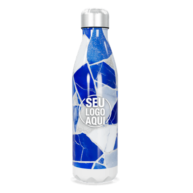 Garrafa Inox Azul Estampa Geométrica personalizado