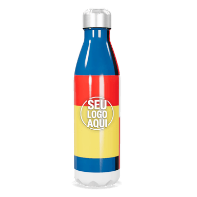 Garrafa Inox Listras Azul Vermelho Amarelo personalizado