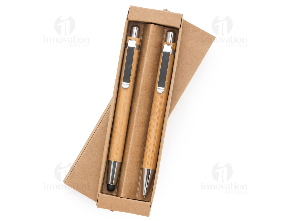 kit ecológico caneta e lapiseira bambu Personalizado