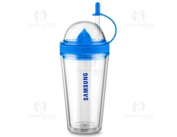 Um copo espremedor de 500ml transparente, feito de plástico, com capacidade para armazenar líquidos e frutas. Ideal para