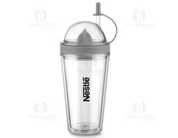 Um copo espremedor de 500ml transparente, feito de plástico, com capacidade para armazenar líquidos e frutas. Ideal para