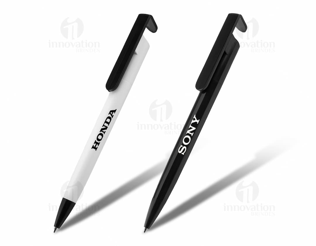 caneta plástica com suporte para celular Personalizado