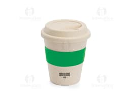 Copo de viagem de bambu com revestimento de silicone, com capacidade de 380ml.