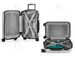 Valigia da viaggio executive in pelle nera, moderna e spaziosa, con scomparti per laptop, documenti, telefono e altri