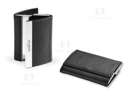 Porta Cartões de Couro Preto - Organize seus cartões com elegância e praticidade. Ideal para escritório, reuniões e viagens