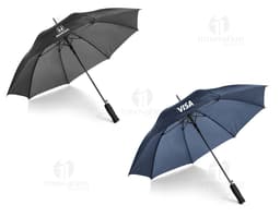 Guarda-chuva preto de nylon para proteção contra a chuva e sol. Acessório de moda seguro e funcional para adultos. Design