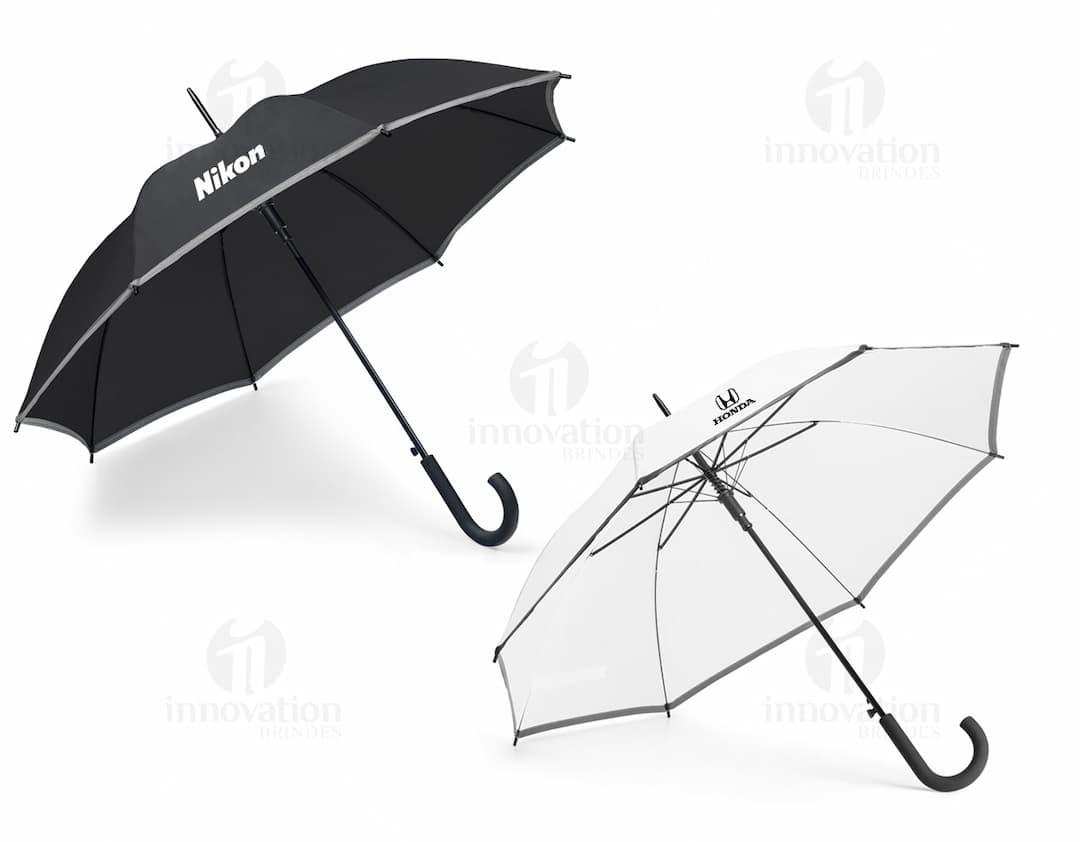 Guarda-chuva preto com design elegante e seguro para proteção contra chuva e sol. Perfeito para ocasiões como formaturas e eventos ao ar livre. Garanta já o seu!