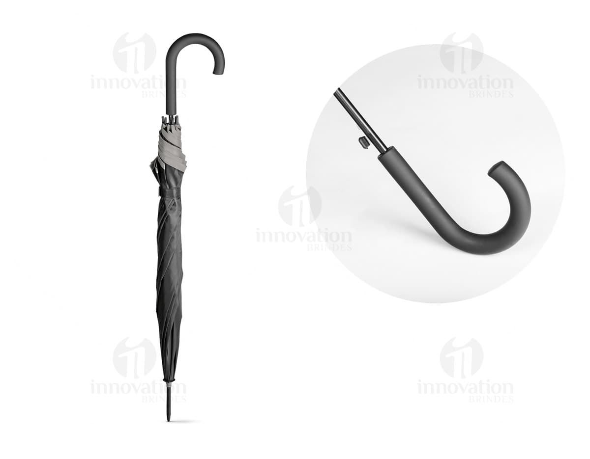 Guarde-chuva preto de alta qualidade, perfeito para dias chuvosos. Proteja-se da chuva com estilo e praticidade. Ideal para uso diário ou em eventos especiais. Acessório indispensável para se manter protegido. Adquira já o seu!