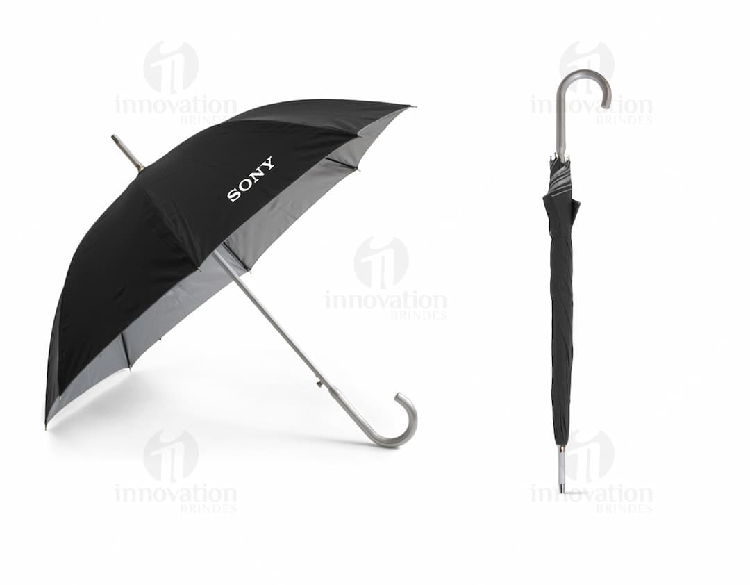 Guarda-chuva preto para proteção contra a chuva - Acessório essencial para se proteger das intempéries. Design moderno em nylon resistente. Ideal para o trabalho e o dia a dia. Adquira já o seu guarda-chuva de alta qualidade! Compre online!