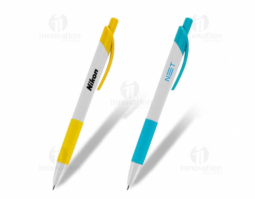 Caneta plástica amarela para escrita e desenho. Ideal para uso no escritório, escola ou em casa. Feita com material resistente e ponta afiada para trabalhos precisos. Adquira já a sua!