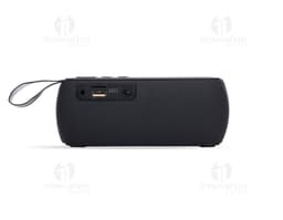 Caja de sonido moderna y elegante, ideal para oficina o home office. Equipamiento en metal plateado, con botones de control