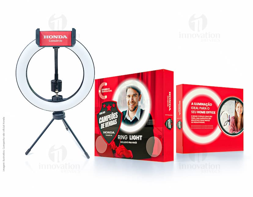 Luminária de anel 8 polegadas para iluminação de brindes personalizados do seu escritório. Design moderno e prático para facilitar seu trabalho. Incremente sua coleção de acessórios de escritório com essa peça única e funcional. Aproveite!