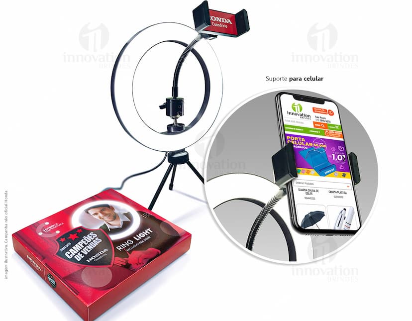 Anel de luz 8 polegadas para iluminação profissional em escritórios e estúdios de design. Aumente a qualidade das suas fotos e vídeos com esse acessório incrível! Ideal para criar conteúdo de alta qualidade. Compre já o seu!