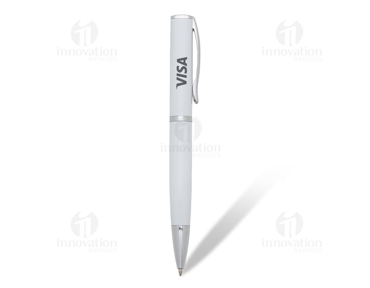 Caneta de metal prateada com detalhes em prata, possui design moderno e elegante. Ótima para uso no escritório, escola ou em casa. Ideal para escrever e desenhar com precisão.