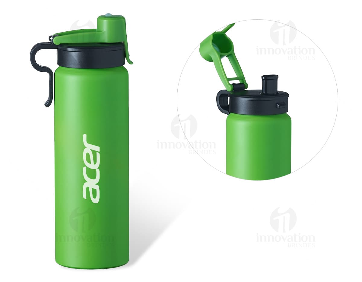 Squeeze de Metal 800ml - Ideal para manter-se hidratado durante o dia. Feito com material resistente e durável, garante praticidade para levar sua bebida favorita para onde quiser. Garanta já o seu!