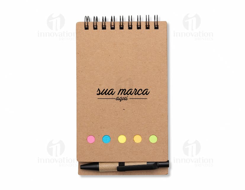 Bloco de anotações de papel reciclado com caneta - Perfeito para manter suas ideias organizadas. Ideal para reuniões, estudos e anotações do dia a dia. Produto ecológico e prático. Adquira já o seu!