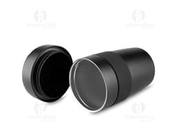 Container de metal preto com tampa de aço inoxidável, capacidade de 350ml, ideal para armazenar líquidos como café, chá ou