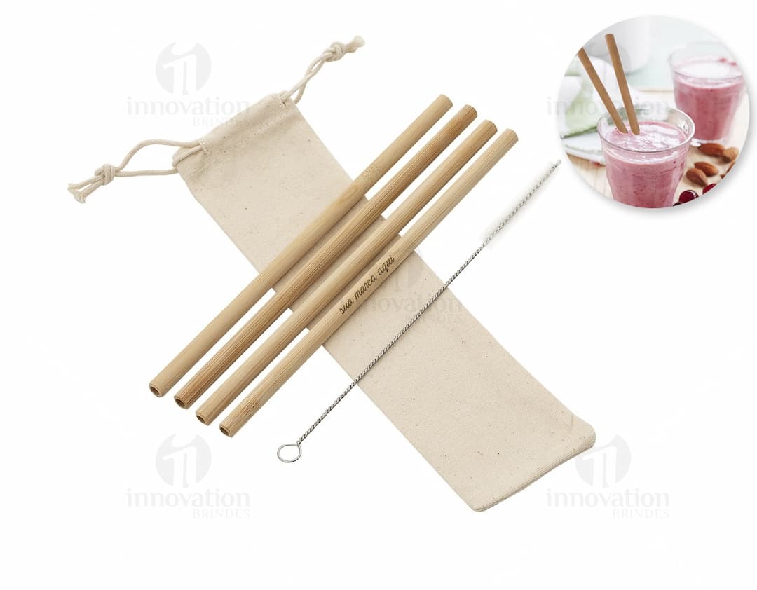 kit canudo de bambu com escova Personalizado