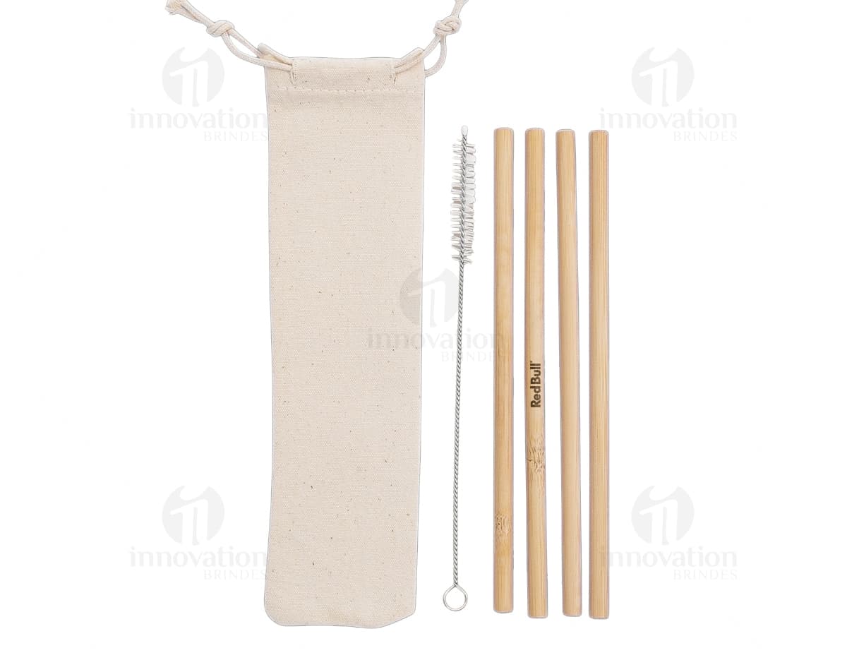 kit canudo de bambu com escova Personalizado