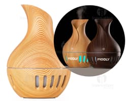 Umidificador de ambiente com LED, perfeito para deixar seu espaço mais agradável e saudável. Design clássico em madeira