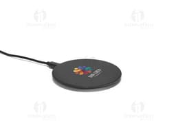 Fast wireless charger in black ABS for electronic devices, modern technology, wireless, black, and portable.