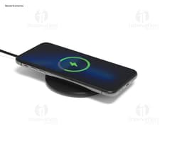 Fast wireless charger in black ABS for electronic devices, modern technology, wireless, black, and portable.