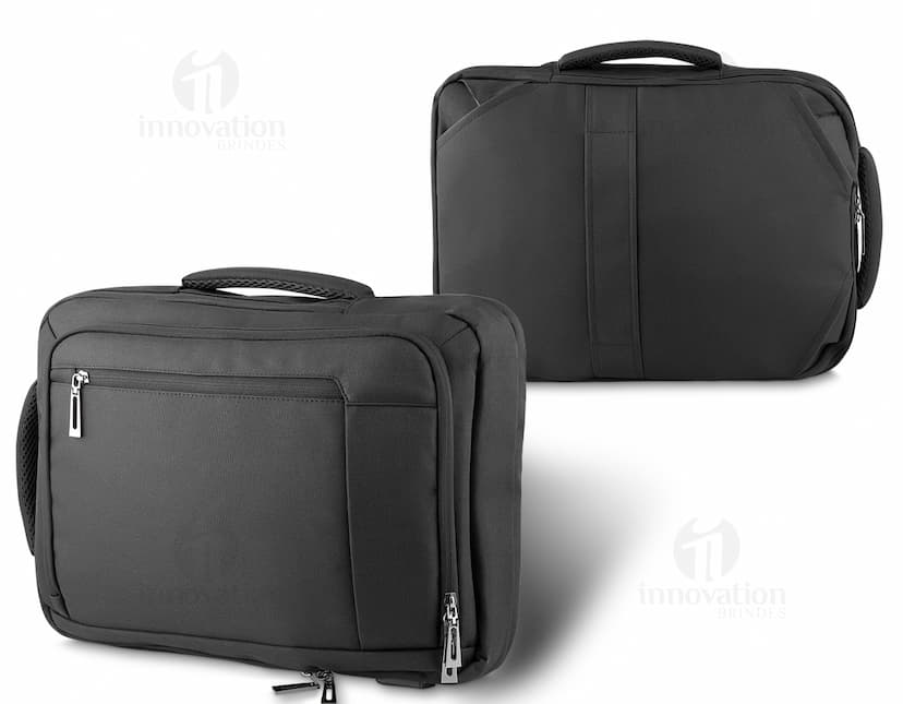 Mochila para notebook preta em couro moderna e profissional para viagens de negócios. Compartimento único com fecho de zíper, alça de mão e de costas. Ideal para armazenar equipamentos de tecnologia com estilo e segurança. Adquira já a sua!