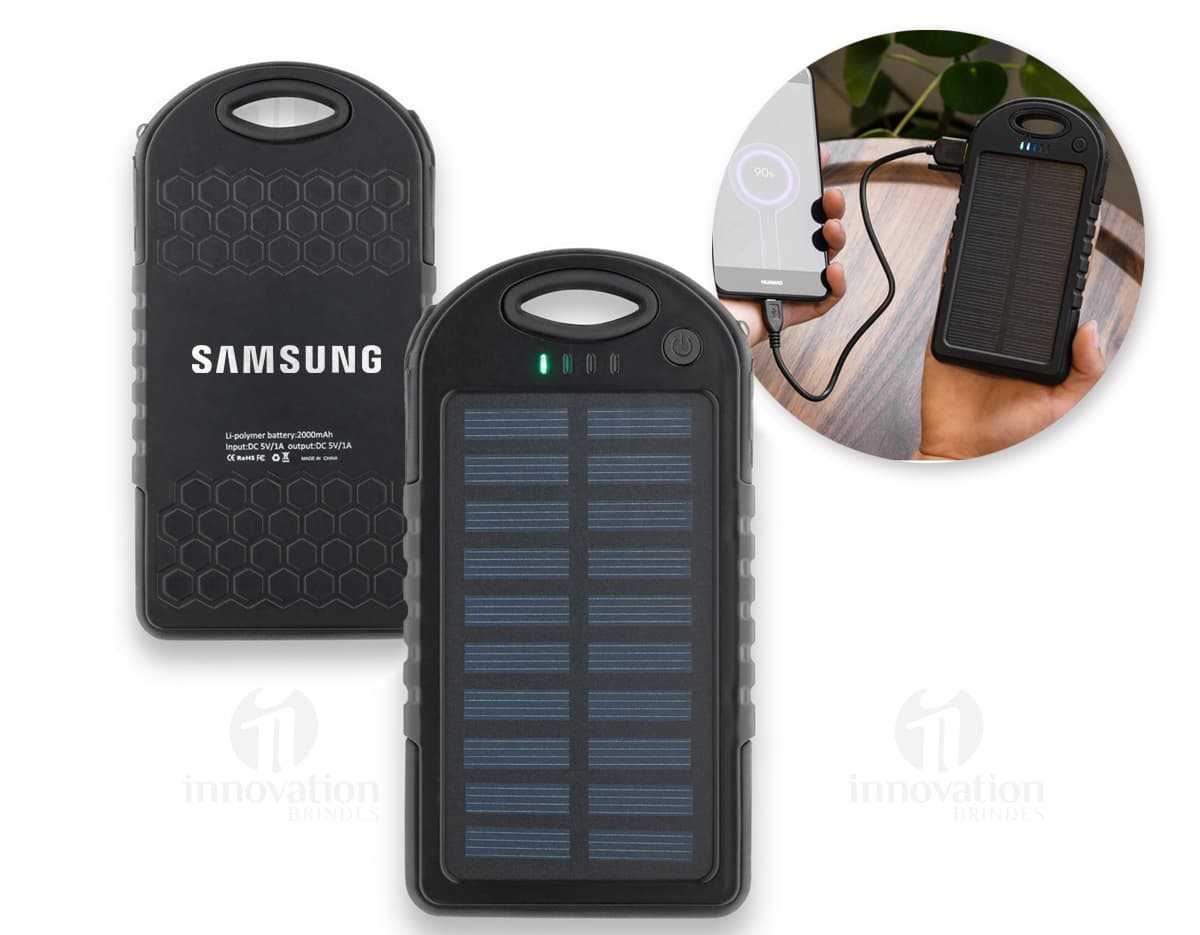 Power Bank Solar 2000mAh - Carregue seu dispositivo eletrônico com praticidade e eficiência, utilizando a energia solar. Perfeito para viagens e situações de emergência. Nunca fique sem bateria novamente!