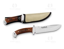 Faca de aço inoxidável afiada para cortes precisos. Ideal para uso em camping, cozinha ou churrasco. Design com lâmina
