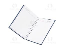 Agenda diária 2025 Wire-o com capa dura na cor preta e detalhes em dourado, apresentando páginas internas decoradas com