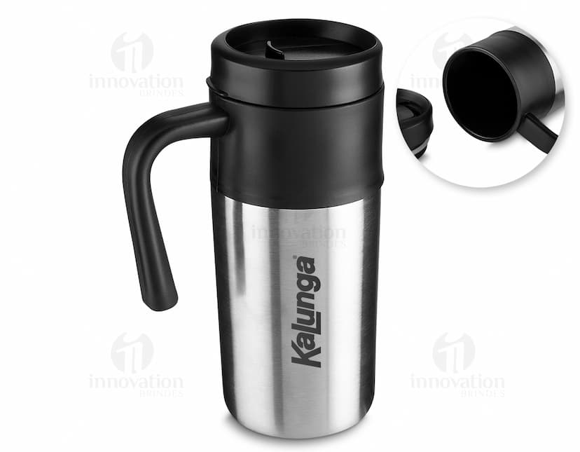 Caneca de 450ml de metal cromado brilhante, perfeita para café, chá e outras bebidas quentes. Ideal para começar o dia com estilo e sofisticação. Adquira já a sua!
