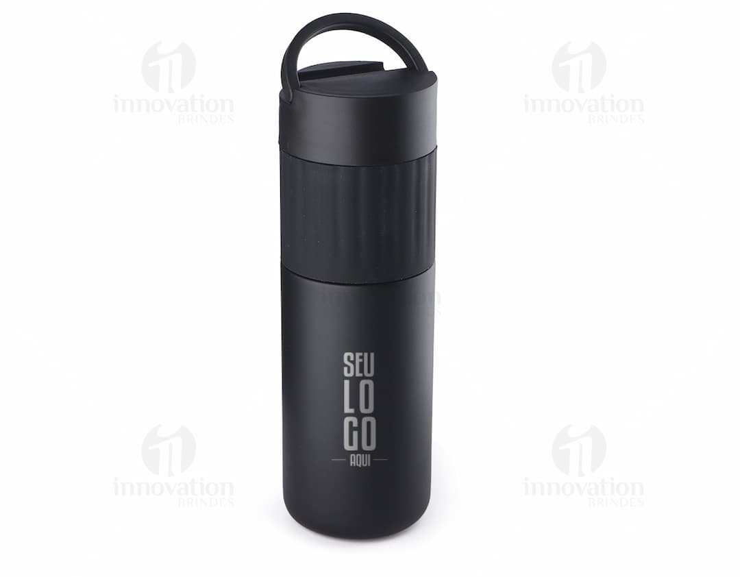 Garrafa térmica 500ml - Mantenha sua bebida quente ou fria por horas com esta garrafa térmica de alta qualidade. Feita de alumínio resistente, possui design isolado e tampa com abertura fácil. Ideal para viagens, escritório e atividades ao ar livre. Adquira a sua agora e desfrute de bebidas frescas a qualquer momento!