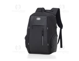Synthetic leather laptop backpack, perfect for business or leisure travel. Modern and spacious, with a padded compartment to