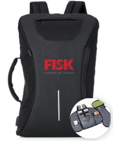 Mochila preta de 17 polegadas feita de poliéster, ideal para notebook. O acessório de couro sintético é elegante e atemporal, perfeito para uso casual ou profissional. Ideal para compras, viagens ou para uso diário.