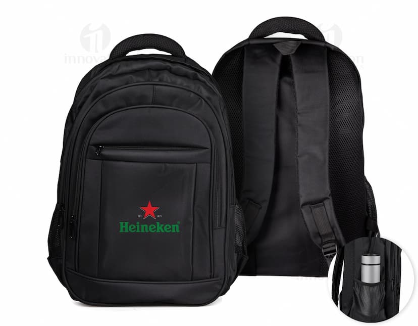Mochila notebook 18" compartimento de couro preto para viagens com alças e zíper.