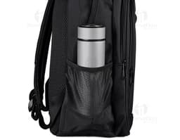 Mochila notebook 18" compartimento de couro preto para viagens com alças e zíper.