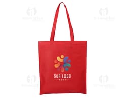 Sacola de compras de tecido não tecido (TNT) de 100g com alça de 60cm. A sacola é amarela e possui um design moderno e