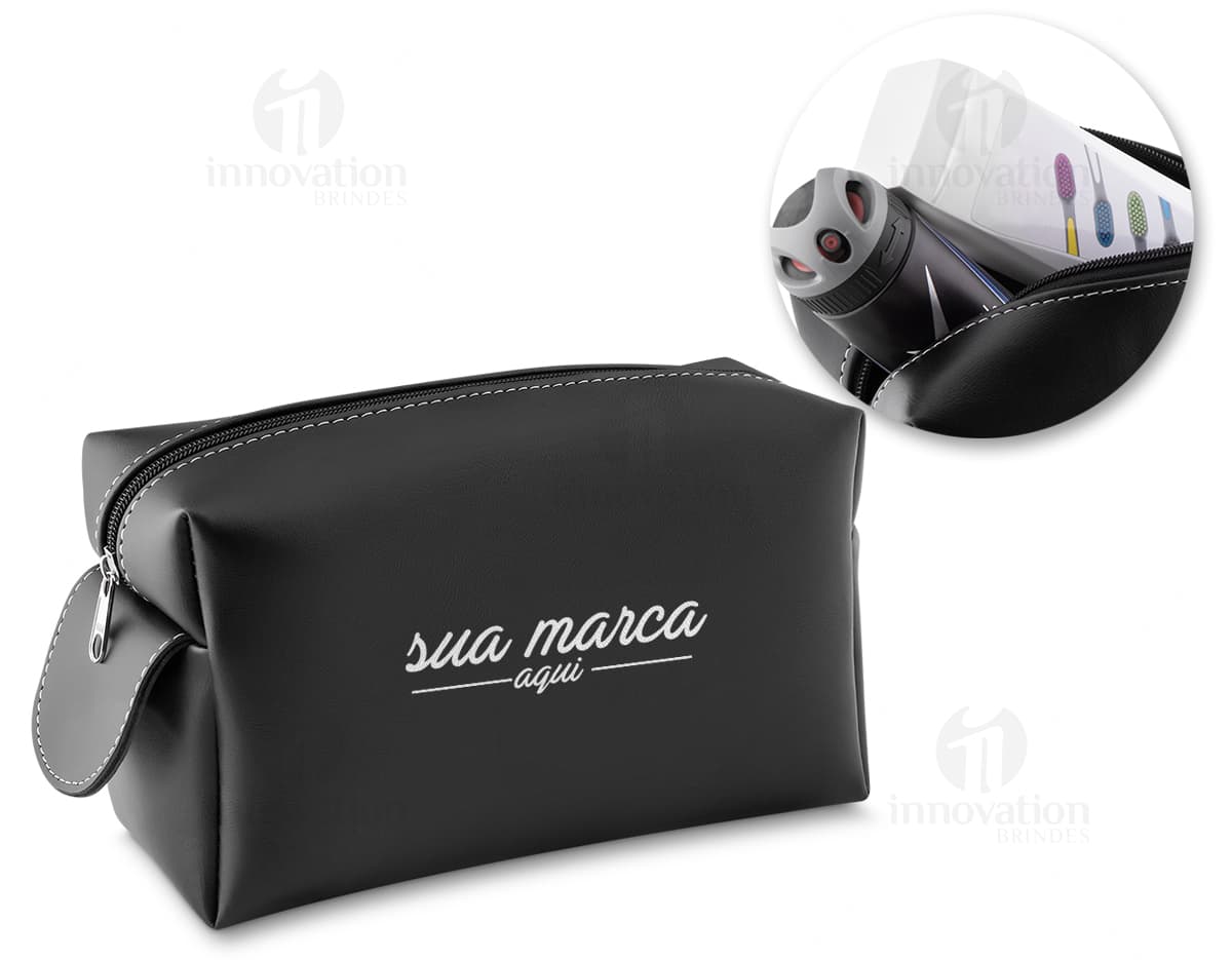 Nécessaire de luxo elegante em couro brilhante, perfeito para manter seus acessórios, maquiagem e objetos pessoais organizados com estilo. Ideal para viagens e uso diário. Adquira o seu agora!