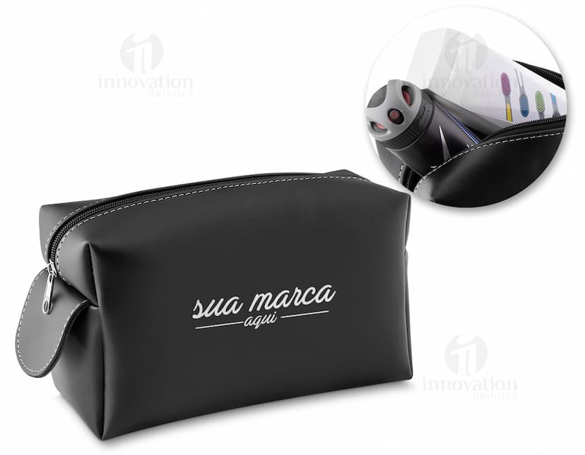 Nécessaire de luxo elegante em couro brilhante, perfeito para manter seus acessórios, maquiagem e objetos pessoais organizados com estilo. Ideal para viagens e uso diário. Adquira o seu agora!