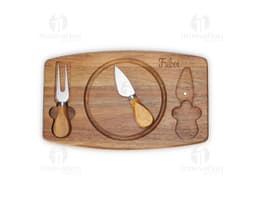 Kit queijo 3 peças em madeira para mesa retrô. Conjunto vintage, ideal para decorar e servir. Utensílios de queijo em wood