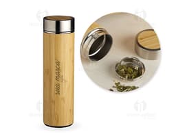 Garrafa Bambu 500ml - Moderna e Sustentável, ideal para brindes corporativos. Feita em bambu e metal, com design elegante e
