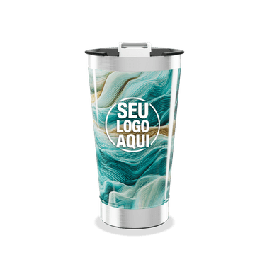 Copo Térmico Ondas Azul E Bege personalizado