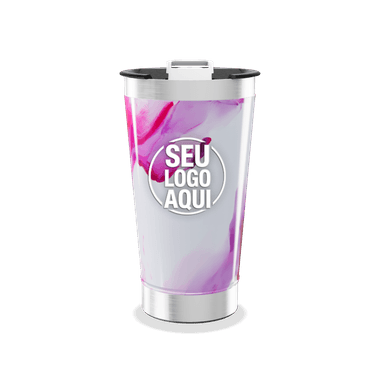 Copo Térmico Branco Com Detalhes Rosa personalizado