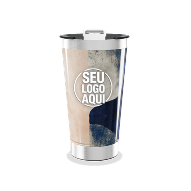 Copo Térmico Abstrato Azul E Bege Inox personalizado