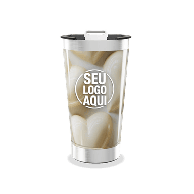 Copo Térmico Estampa Corações Bege personalizado
