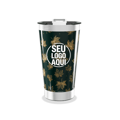 Copo Térmico Folhas Douradas Fundo Preto personalizado
