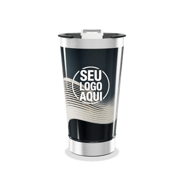Copo Térmico Preto Com Ondas Brancas personalizado